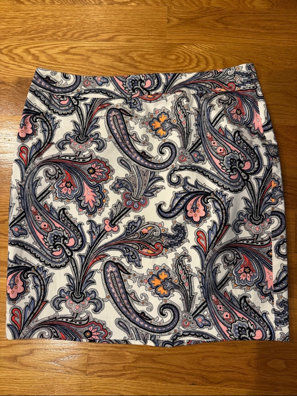 Ann Taylor Factory Paisley Mini Skirt in Navy, Pink & Cream